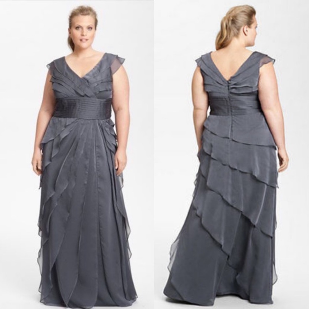 Adrianna Papell tiered petal sleeveless chiffon long dress - Picture 3 of 11